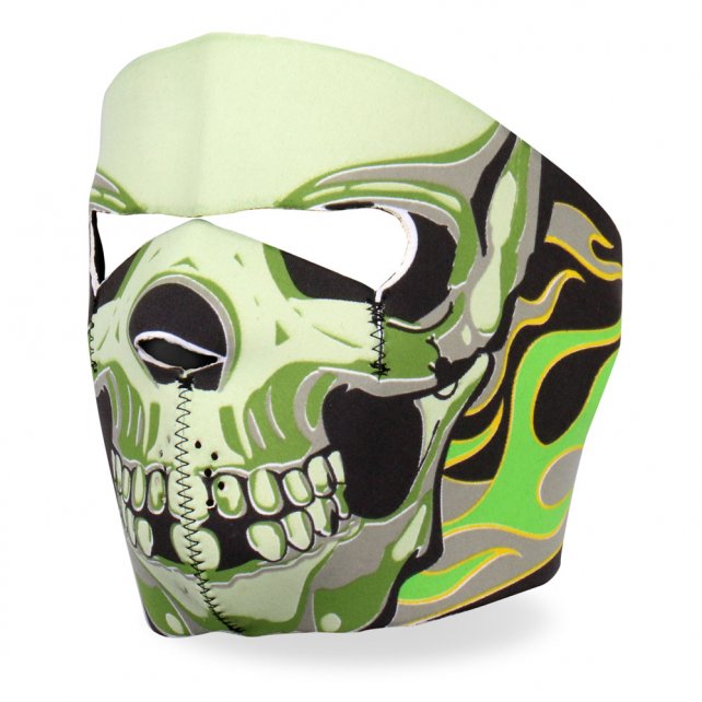 Hot Leathers Green Goblin Skull Neoprene Face Mask Neon Flames Face Mask Neoprene - Tophatter Daily Deals