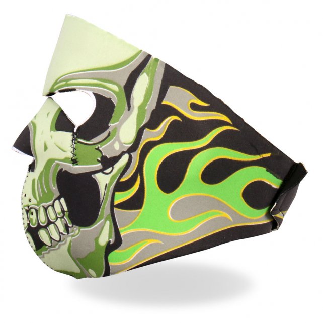 Hot Leathers Green Goblin Skull Neoprene Face Mask Neon Flames Face Mask Neoprene - Tophatter Daily Deals