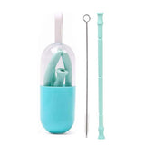 Foldable and Reusable Silicone Drinking Straw with Case Teal Wine & Dining - Tophatter Daily Deals