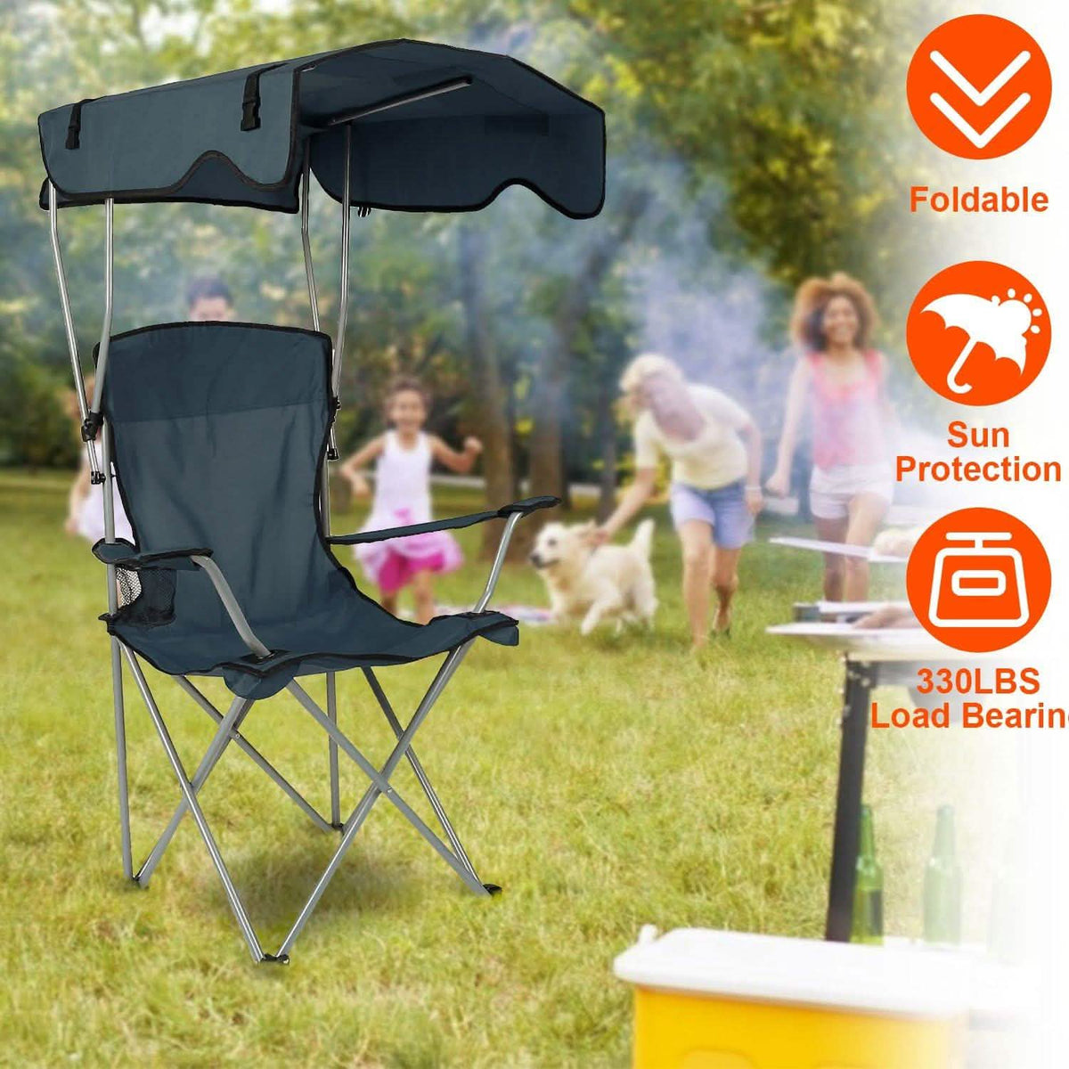 Foldable Beach Canopy Chair Sun Protection with Cup Holder Outdoor Recreation - Tophatter Daily Deals
