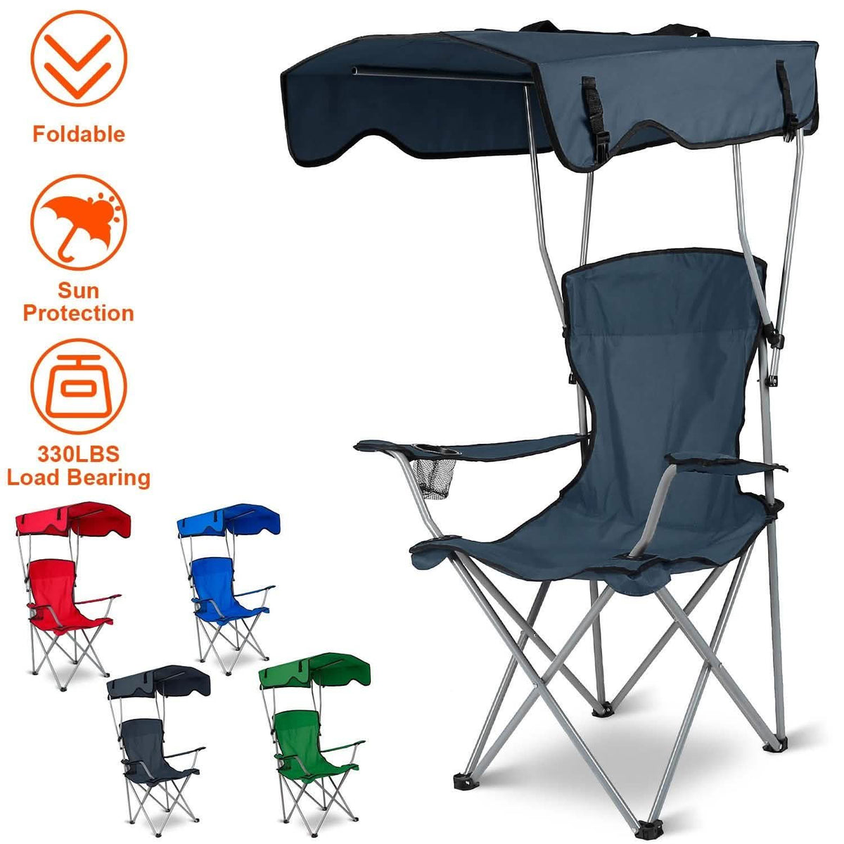 Foldable Beach Canopy Chair Sun Protection with Cup Holder Outdoor Recreation - Tophatter Daily Deals