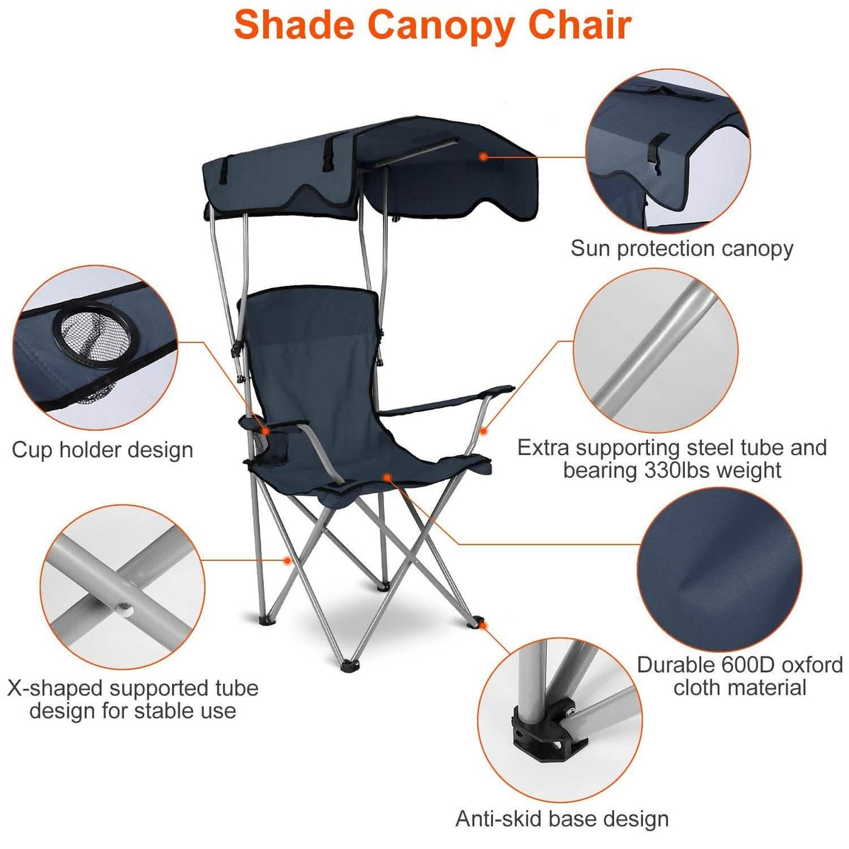 Foldable Beach Canopy Chair Sun Protection with Cup Holder Outdoor Recreation - Tophatter Daily Deals