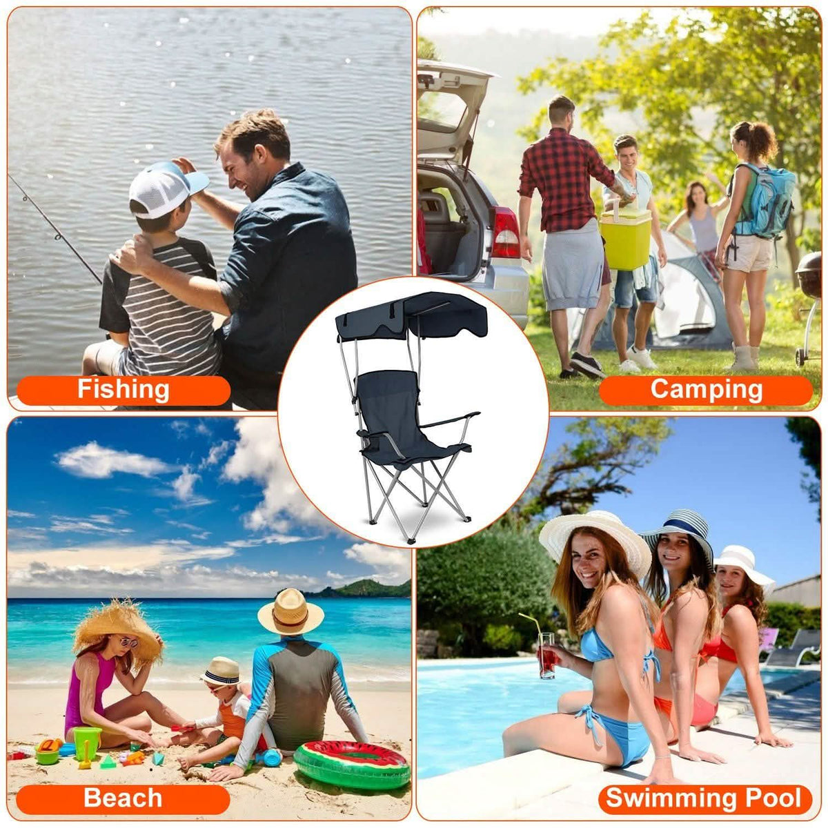 Foldable Beach Canopy Chair Sun Protection with Cup Holder Outdoor Recreation - Tophatter Daily Deals