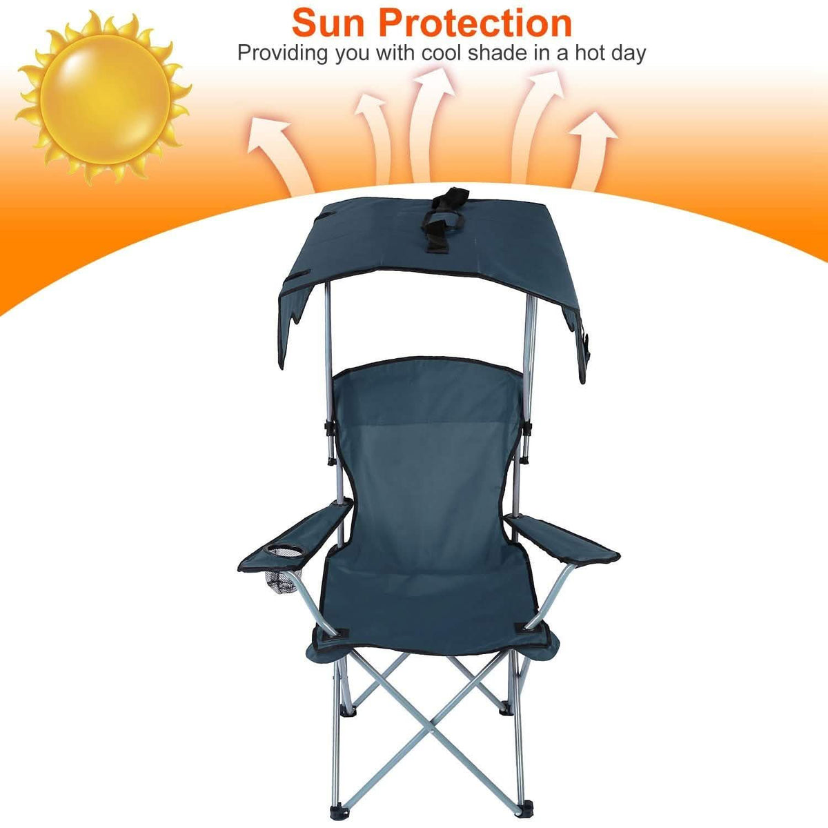 Foldable Beach Canopy Chair Sun Protection with Cup Holder Outdoor Recreation - Tophatter Daily Deals