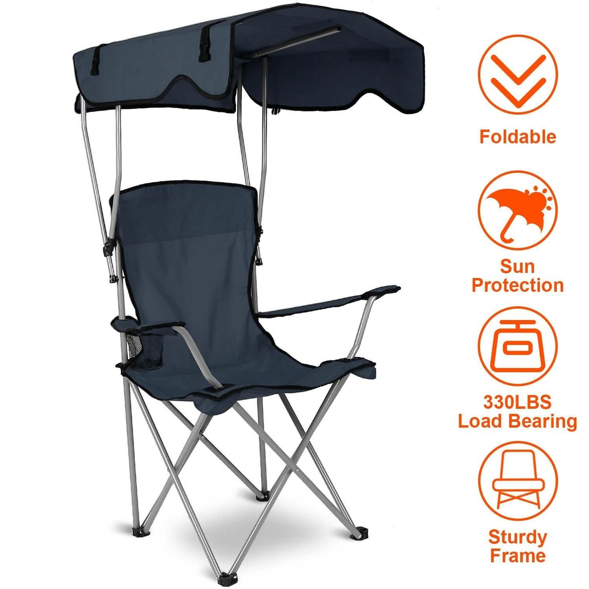 Foldable Beach Canopy Chair Sun Protection with Cup Holder Outdoor Recreation - Tophatter Daily Deals