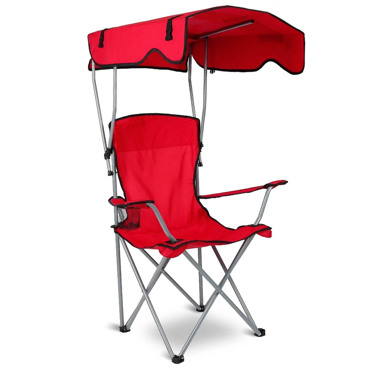 Foldable Beach Canopy Chair Sun Protection with Cup Holder Red Outdoor Recreation - Tophatter Daily Deals