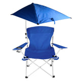 Foldable Beach Chair with Detachable Armrest Adjustable Canopy Stool with Cup Holder Blue Outdoor Recreation - Tophatter Daily Deals