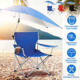 Foldable Beach Chair with Detachable Armrest Adjustable Canopy Stool with Cup Holder Outdoor Recreation - Tophatter Daily Deals