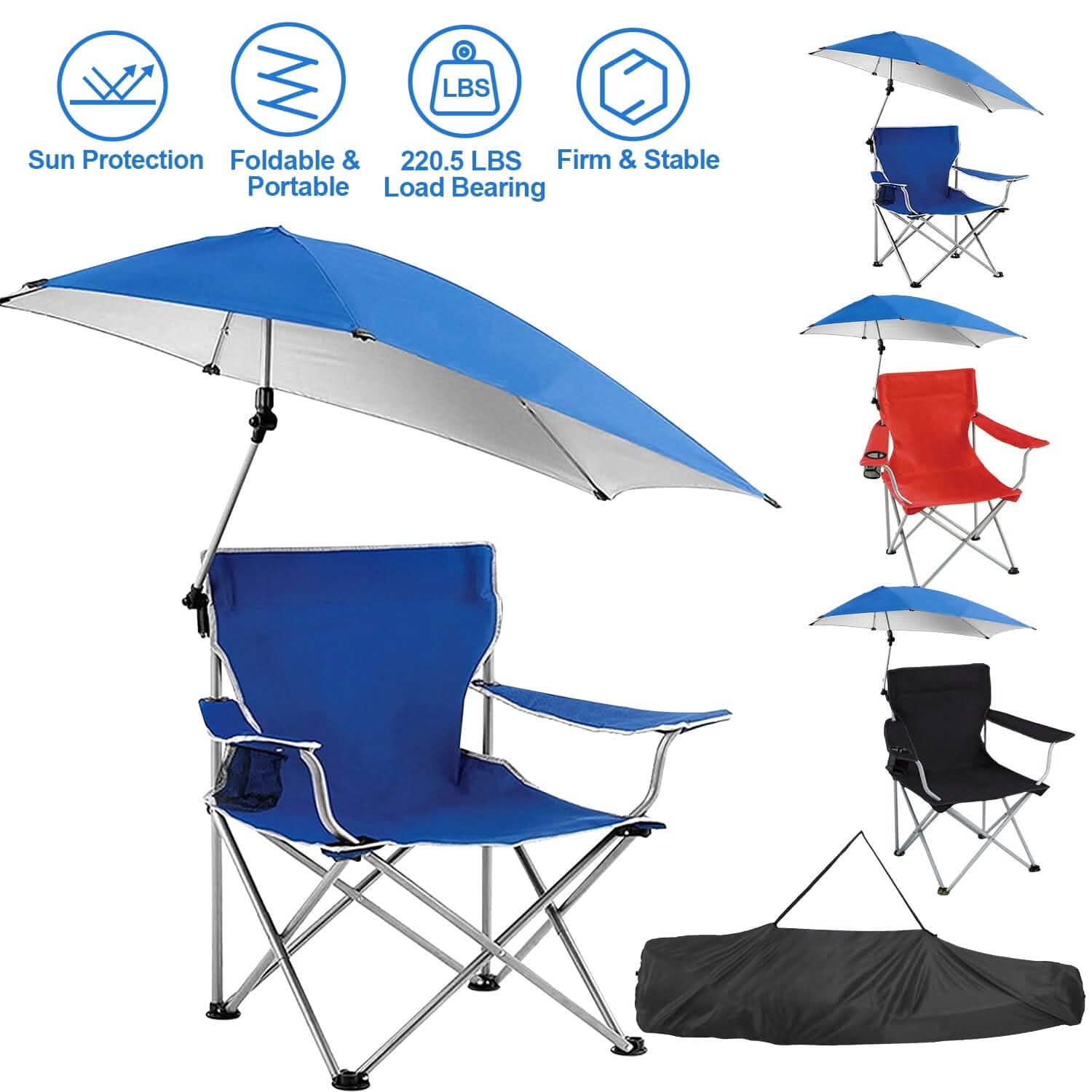 Foldable Beach Chair with Detachable Armrest Adjustable Canopy Stool with Cup Holder Outdoor Recreation - Tophatter Daily Deals