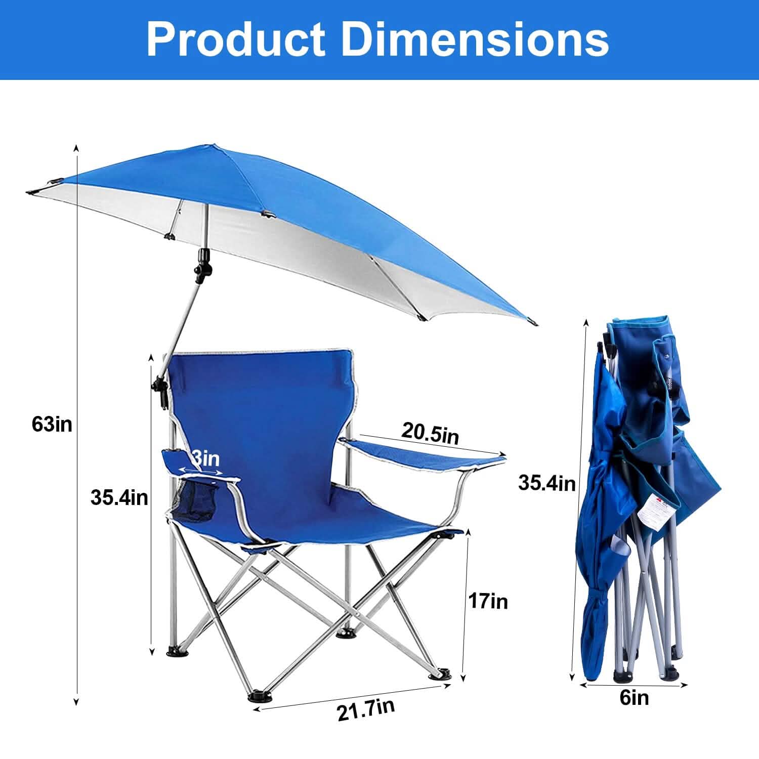 Foldable Beach Chair with Detachable Armrest Adjustable Canopy Stool with Cup Holder Outdoor Recreation - Tophatter Daily Deals
