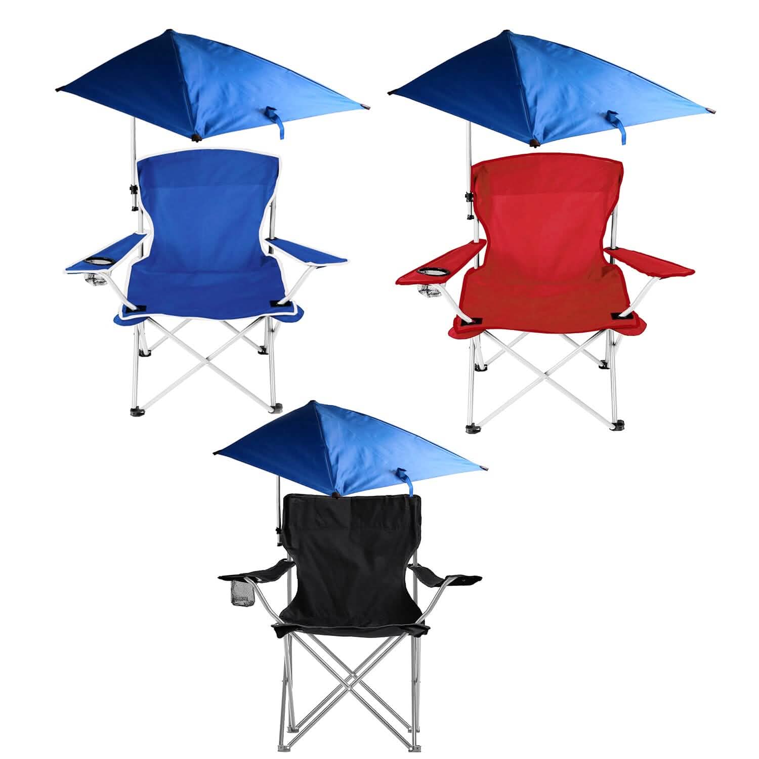 Foldable Beach Chair with Detachable Armrest Adjustable Canopy Stool with Cup Holder Outdoor Recreation - Tophatter Daily Deals