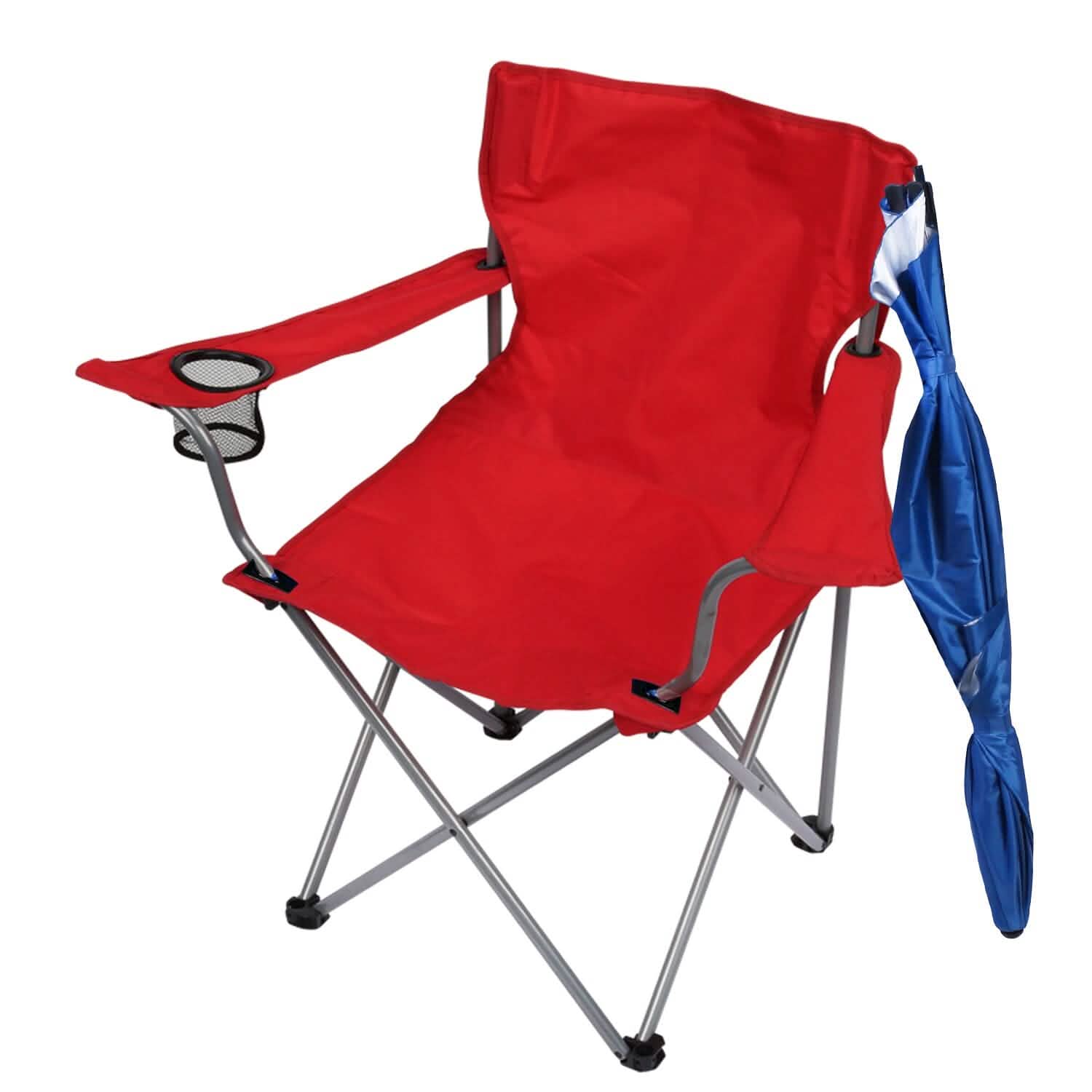 Foldable Beach Chair with Detachable Armrest Adjustable Canopy Stool with Cup Holder Outdoor Recreation - Tophatter Daily Deals