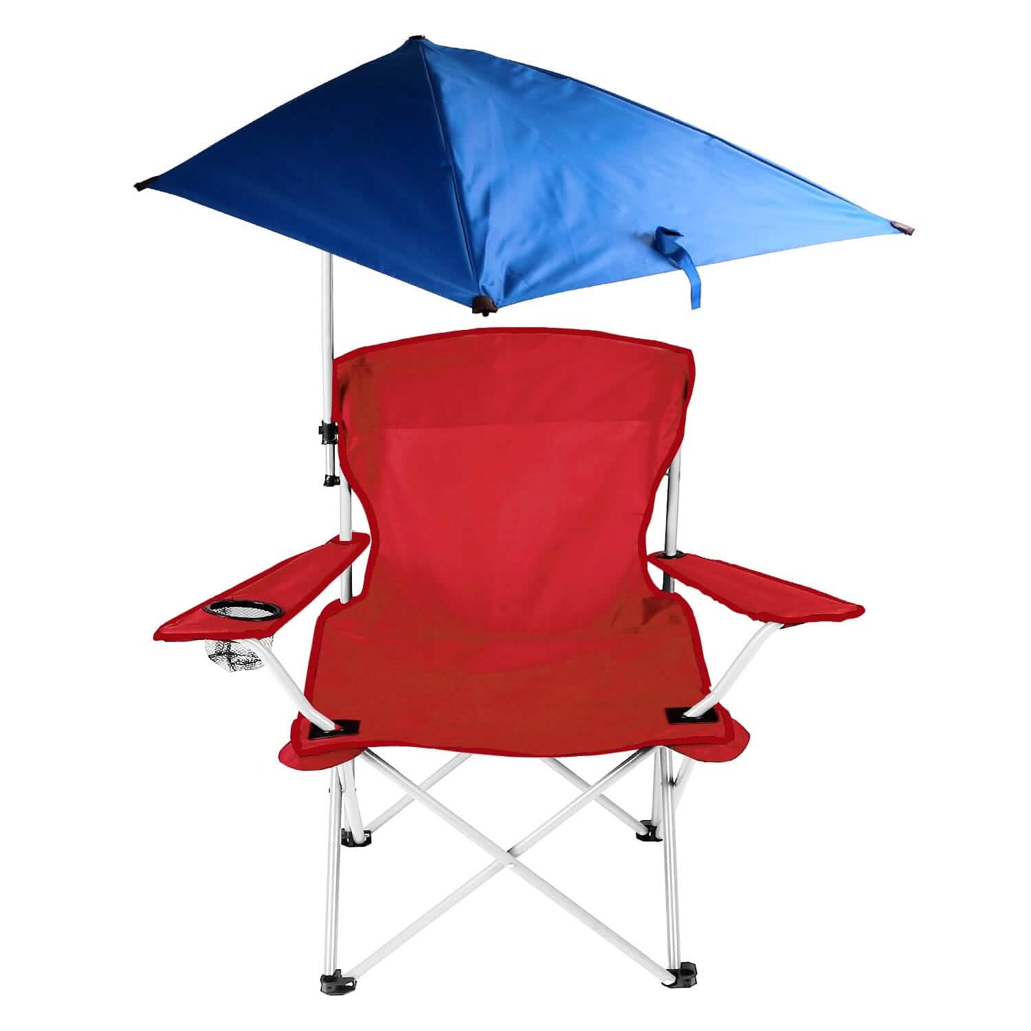 Foldable Beach Chair with Detachable Armrest Adjustable Canopy Stool with Cup Holder Red Outdoor Recreation - Tophatter Daily Deals