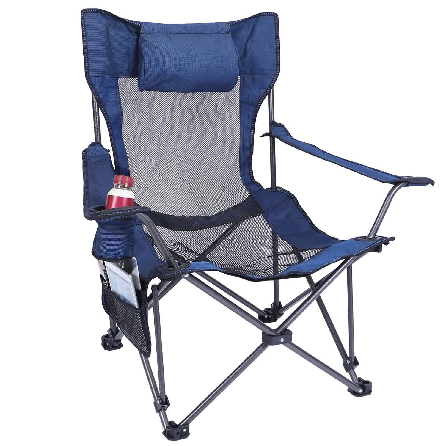 Foldable Camping Chair Heavy Duty Steel Lawn Chair with Reclining Backrest Angle Outdoor Recreation - Tophatter Daily Deals