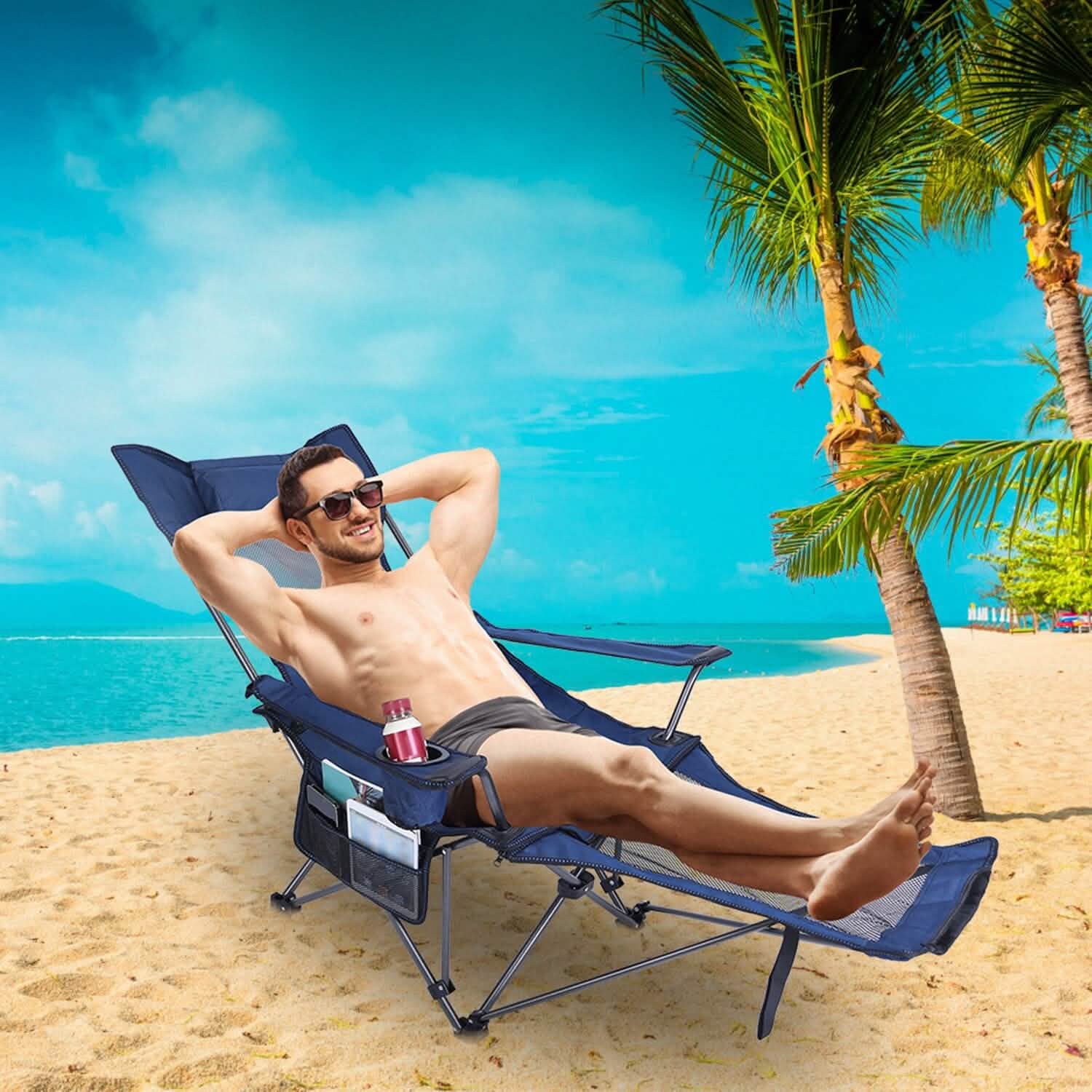 Foldable Camping Chair Heavy Duty Steel Lawn Chair with Reclining Backrest Angle Outdoor Recreation - Tophatter Daily Deals