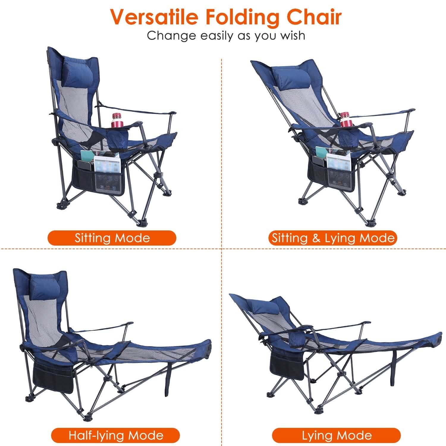 Foldable Camping Chair Heavy Duty Steel Lawn Chair with Reclining Backrest Angle Outdoor Recreation - Tophatter Daily Deals