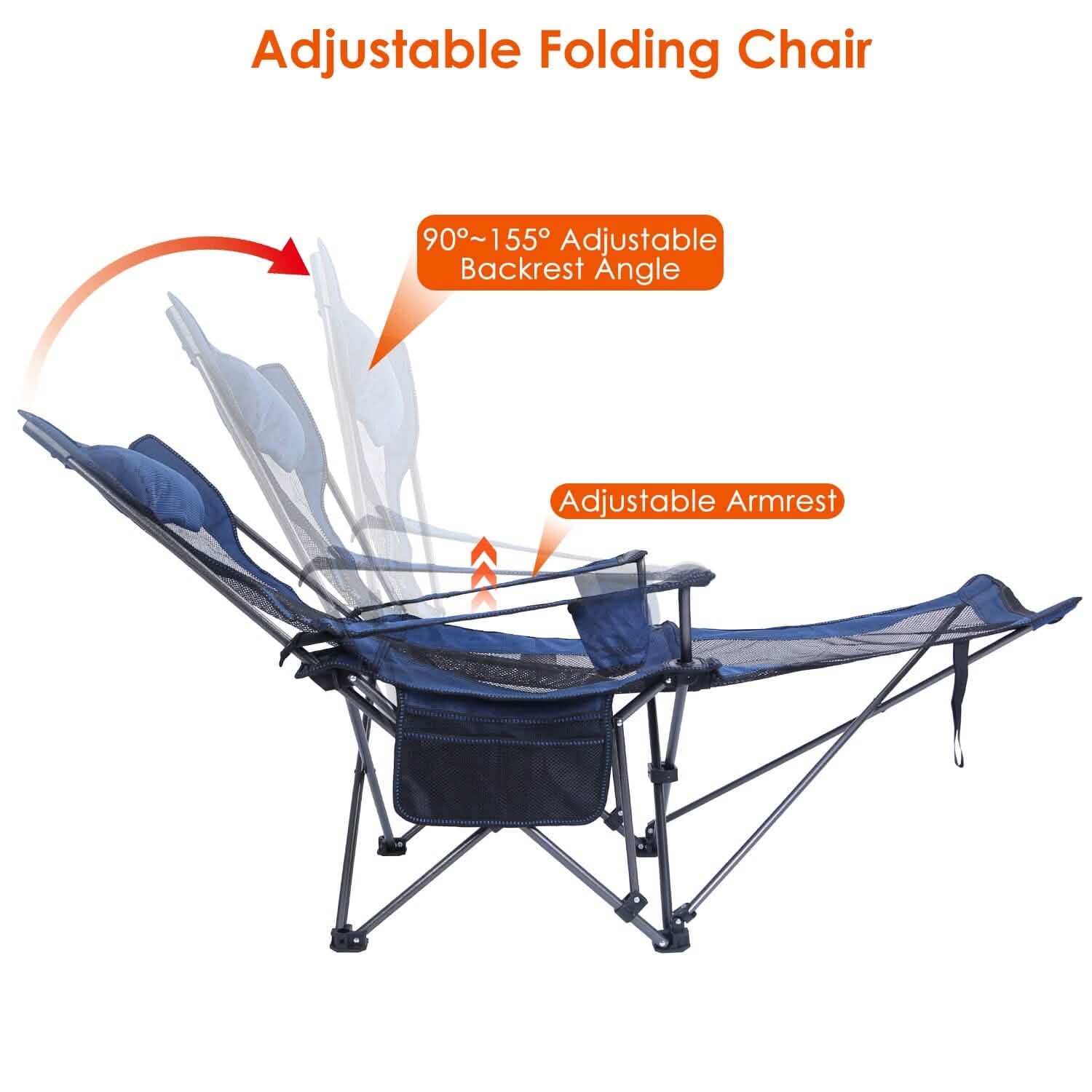 Foldable Camping Chair Heavy Duty Steel Lawn Chair with Reclining Backrest Angle Outdoor Recreation - Tophatter Daily Deals