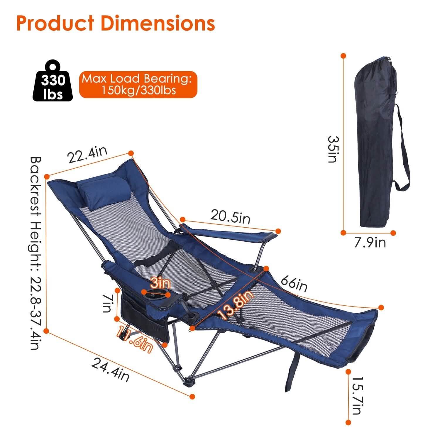 Foldable Camping Chair Heavy Duty Steel Lawn Chair with Reclining Backrest Angle Outdoor Recreation - Tophatter Daily Deals