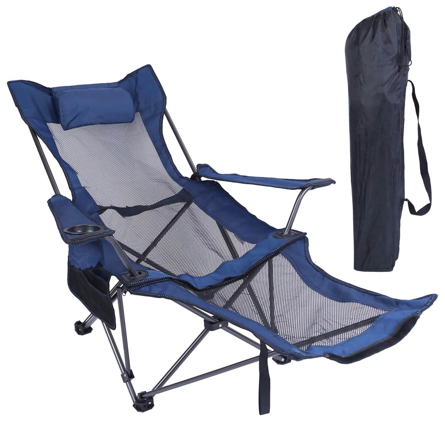 Foldable Camping Chair Heavy Duty Steel Lawn Chair with Reclining Backrest Angle Outdoor Recreation - Tophatter Daily Deals