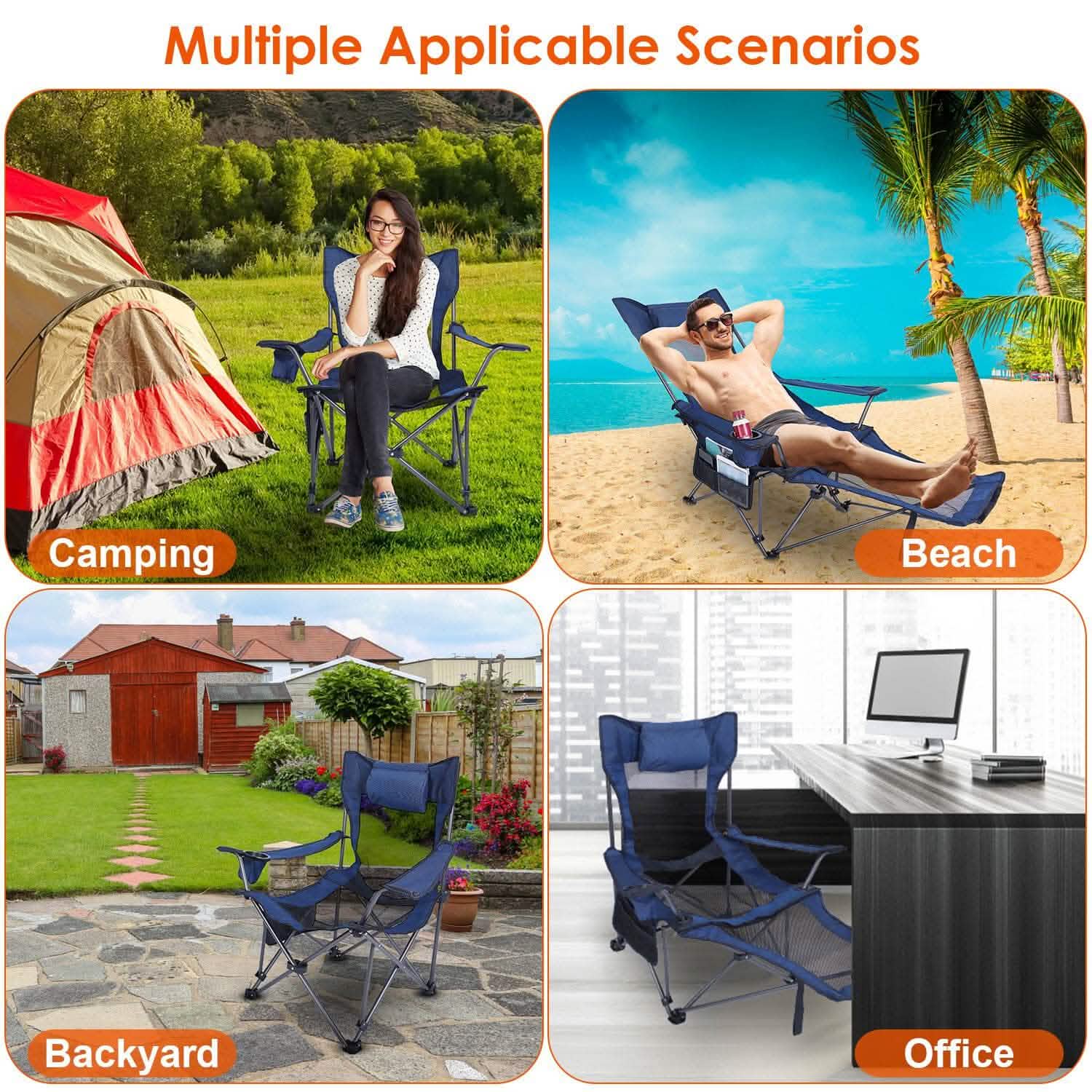Foldable Camping Chair Heavy Duty Steel Lawn Chair with Reclining Backrest Angle Outdoor Recreation - Tophatter Daily Deals