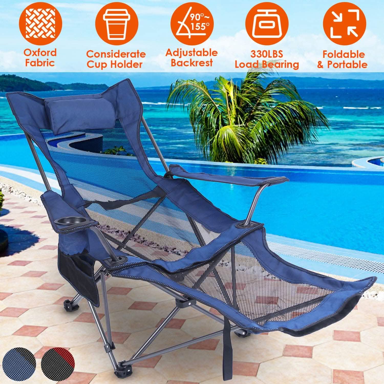 Foldable Camping Chair Heavy Duty Steel Lawn Chair with Reclining Backrest Angle Outdoor Recreation - Tophatter Daily Deals