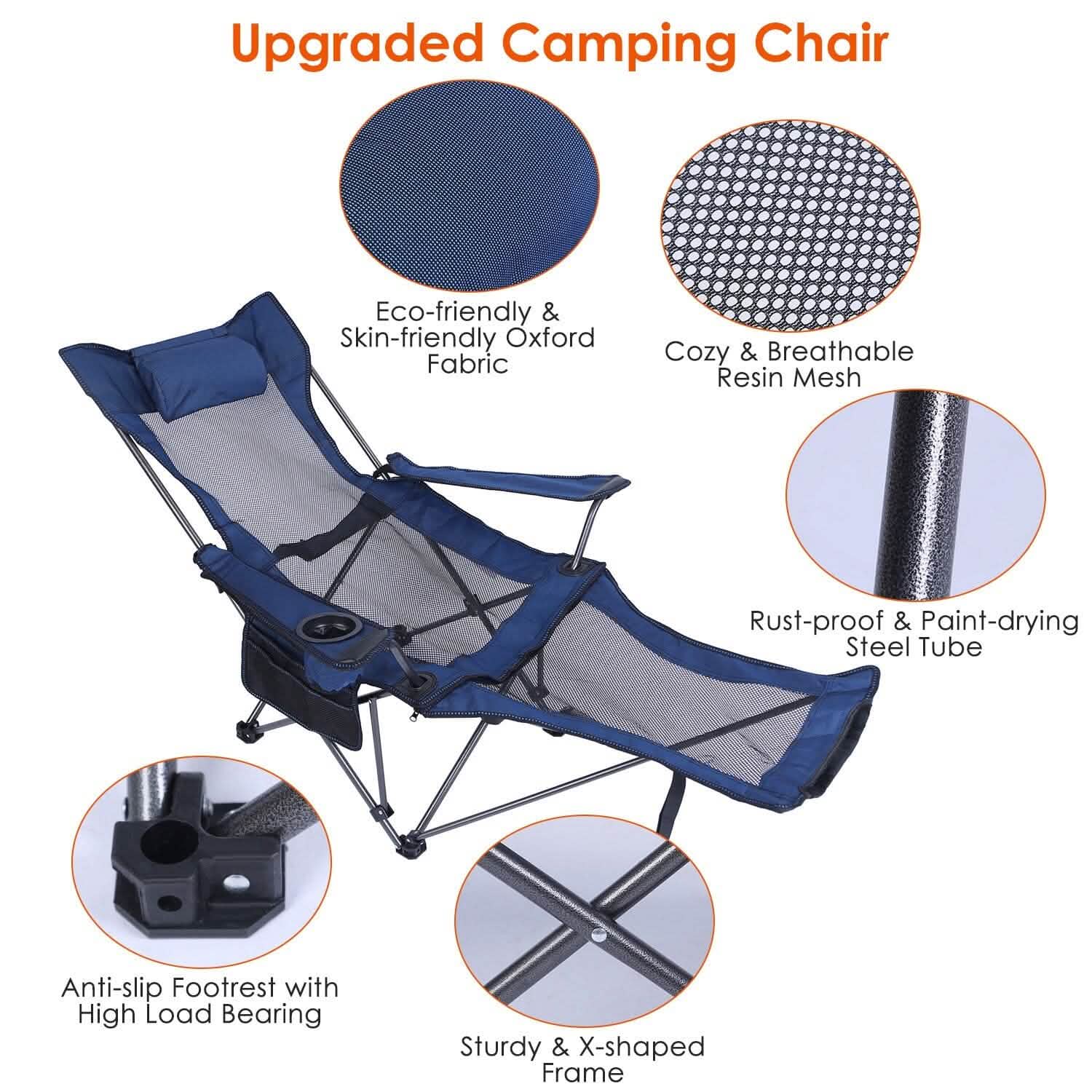 Foldable Camping Chair Heavy Duty Steel Lawn Chair with Reclining Backrest Angle Outdoor Recreation - Tophatter Daily Deals