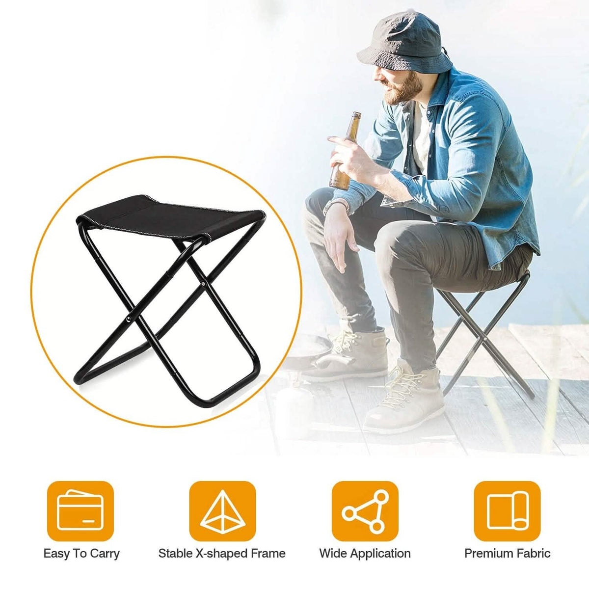 Foldable Camping Stool Portable Travel Chair Outdoor Recreation - Tophatter Daily Deals