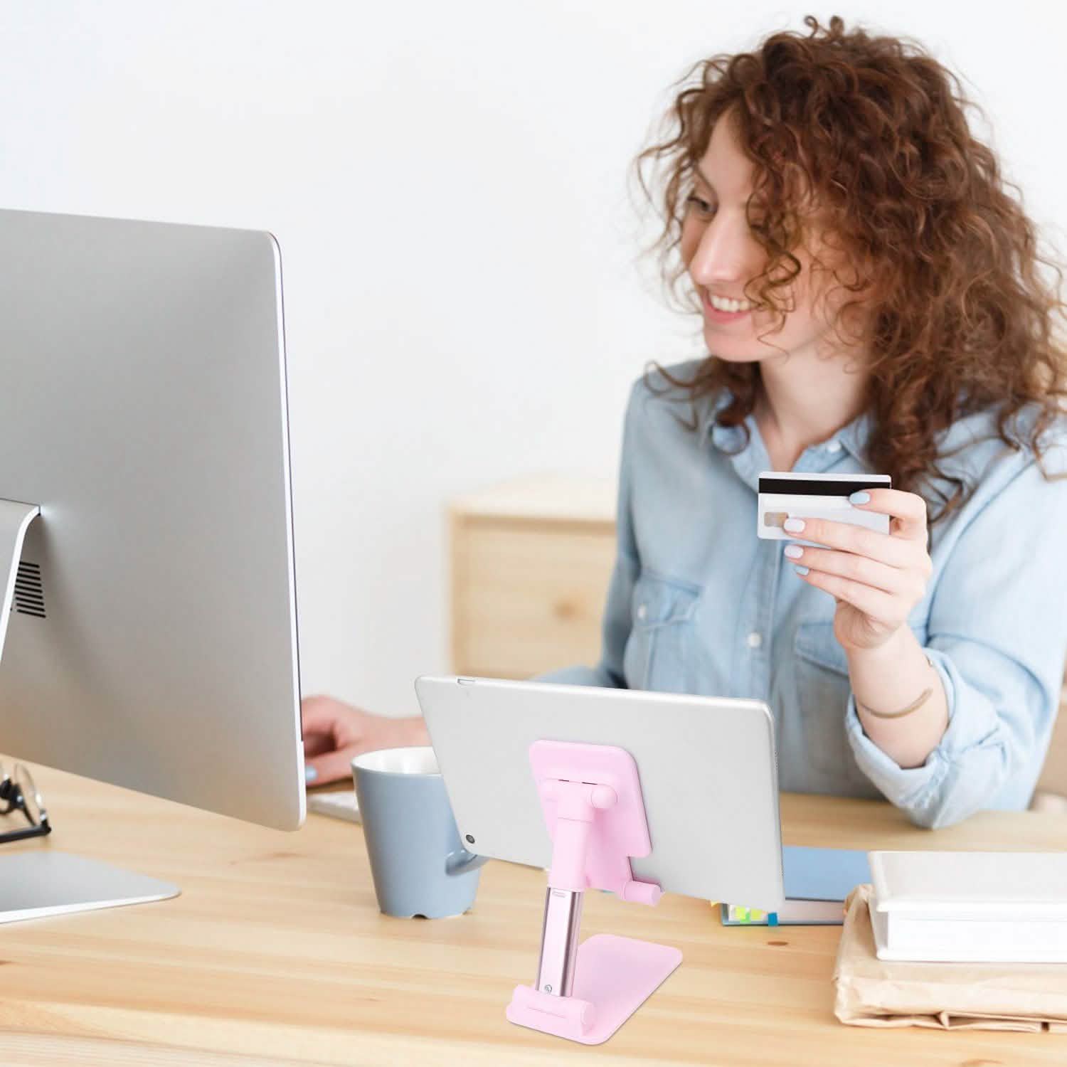 Foldable Desktop Phone Stand Angle Height Adjustable Holder Mobile Accessories - Tophatter Daily Deals