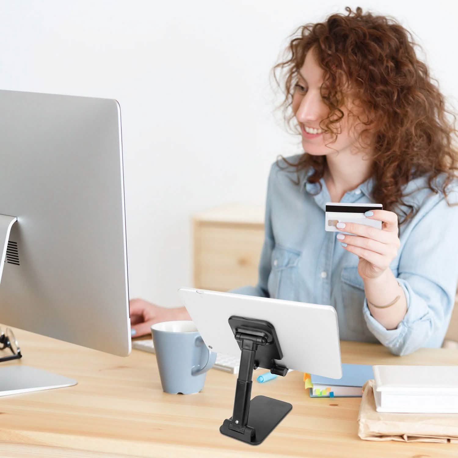 Foldable Desktop Phone Stand Angle Height Adjustable Holder Mobile Accessories - Tophatter Daily Deals