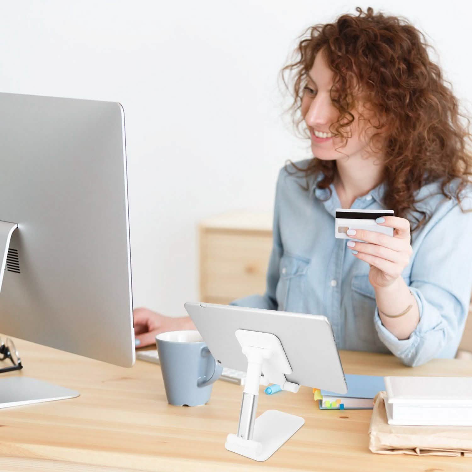 Foldable Desktop Phone Stand Angle Height Adjustable Holder Mobile Accessories - Tophatter Daily Deals