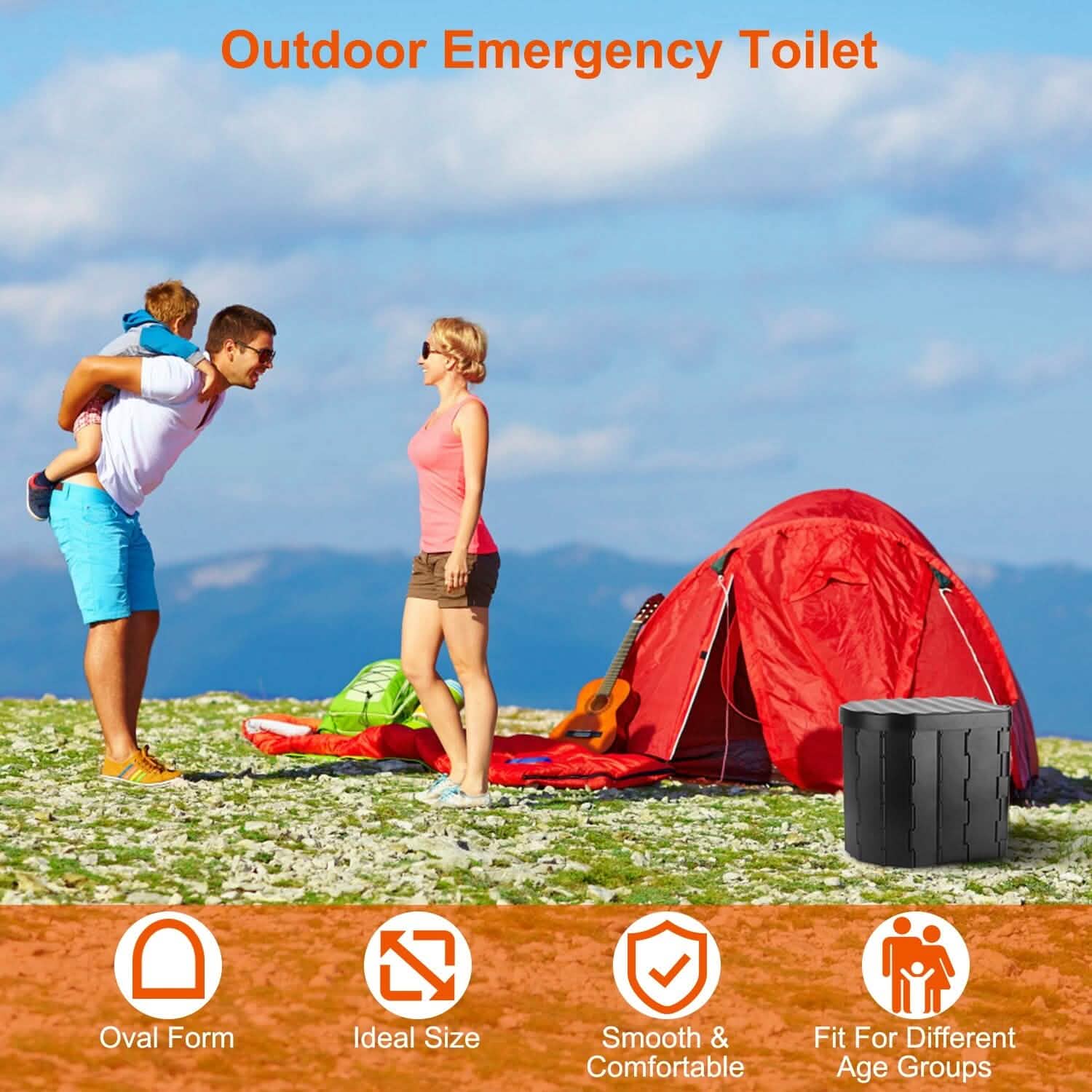 Foldable Emergency Toilet Portable Porta Potty Outdoor Recreation - Tophatter Daily Deals