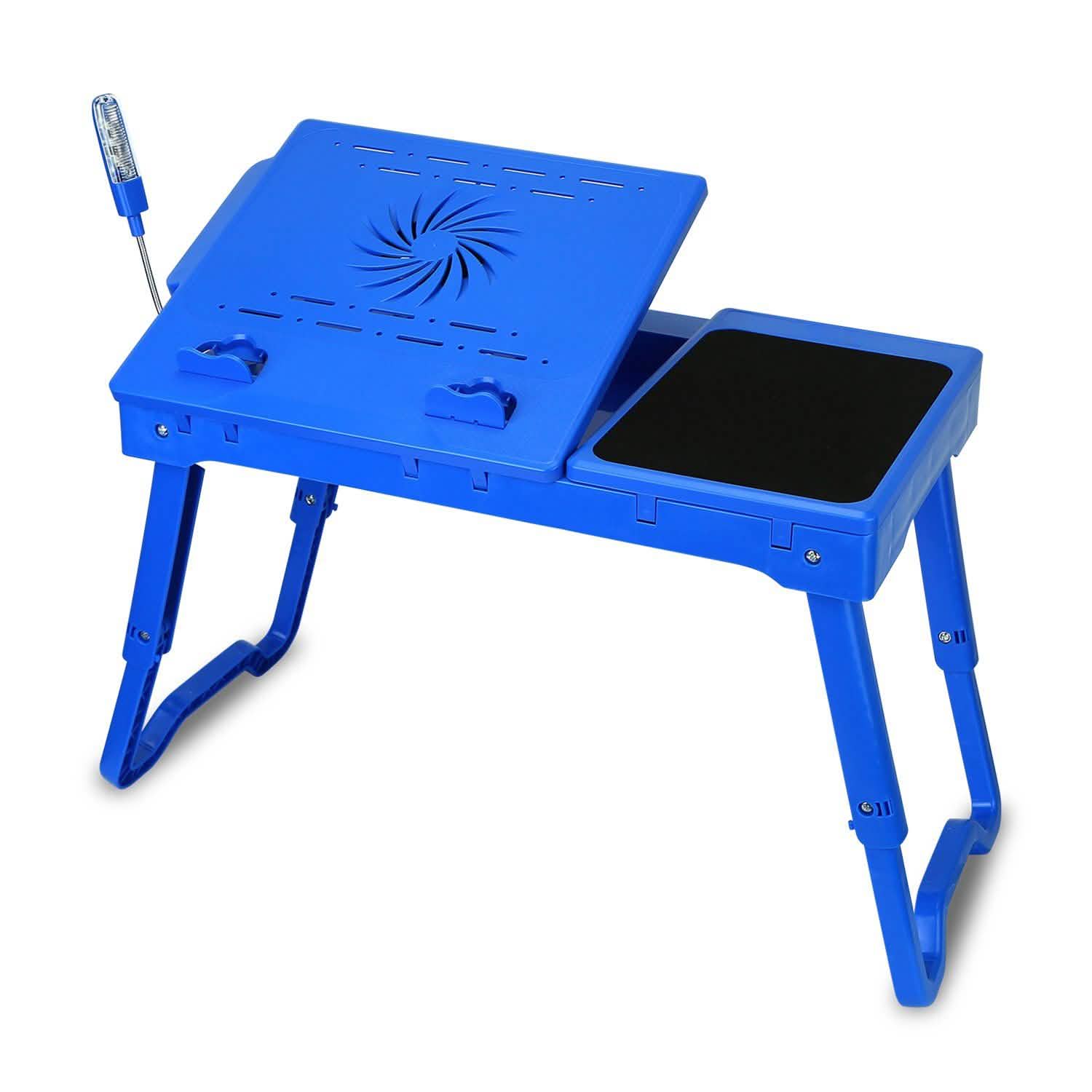 Foldable Laptop Table Bed Notebook Desk with Cooling Fan Mouse Board Blue Computer Accessories - Tophatter Daily Deals