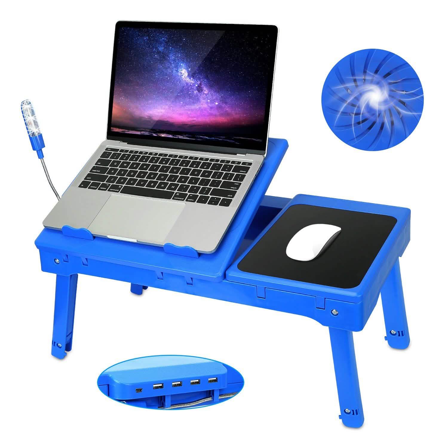 Foldable Laptop Table Bed Notebook Desk with Cooling Fan Mouse Board Computer Accessories - Tophatter Daily Deals