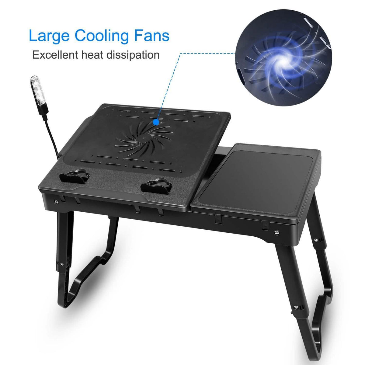 Foldable Laptop Table Bed Notebook Desk with Cooling Fan Mouse Board Computer Accessories - Tophatter Daily Deals