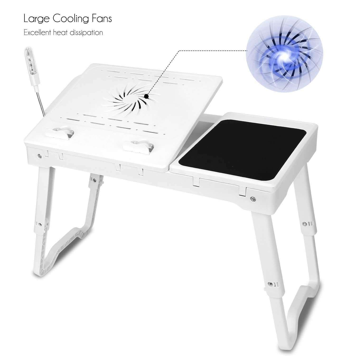 Foldable Laptop Table Bed Notebook Desk with Cooling Fan Mouse Board Computer Accessories - Tophatter Daily Deals