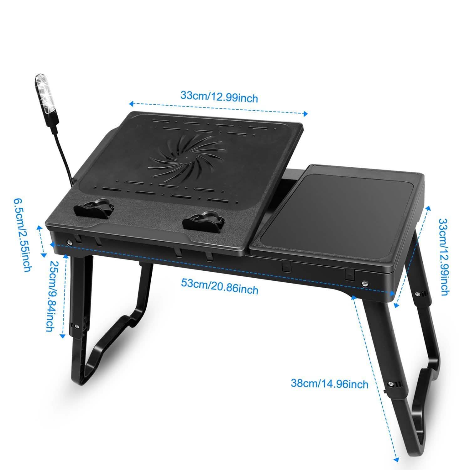 Foldable Laptop Table Bed Notebook Desk with Cooling Fan Mouse Board Computer Accessories - Tophatter Daily Deals