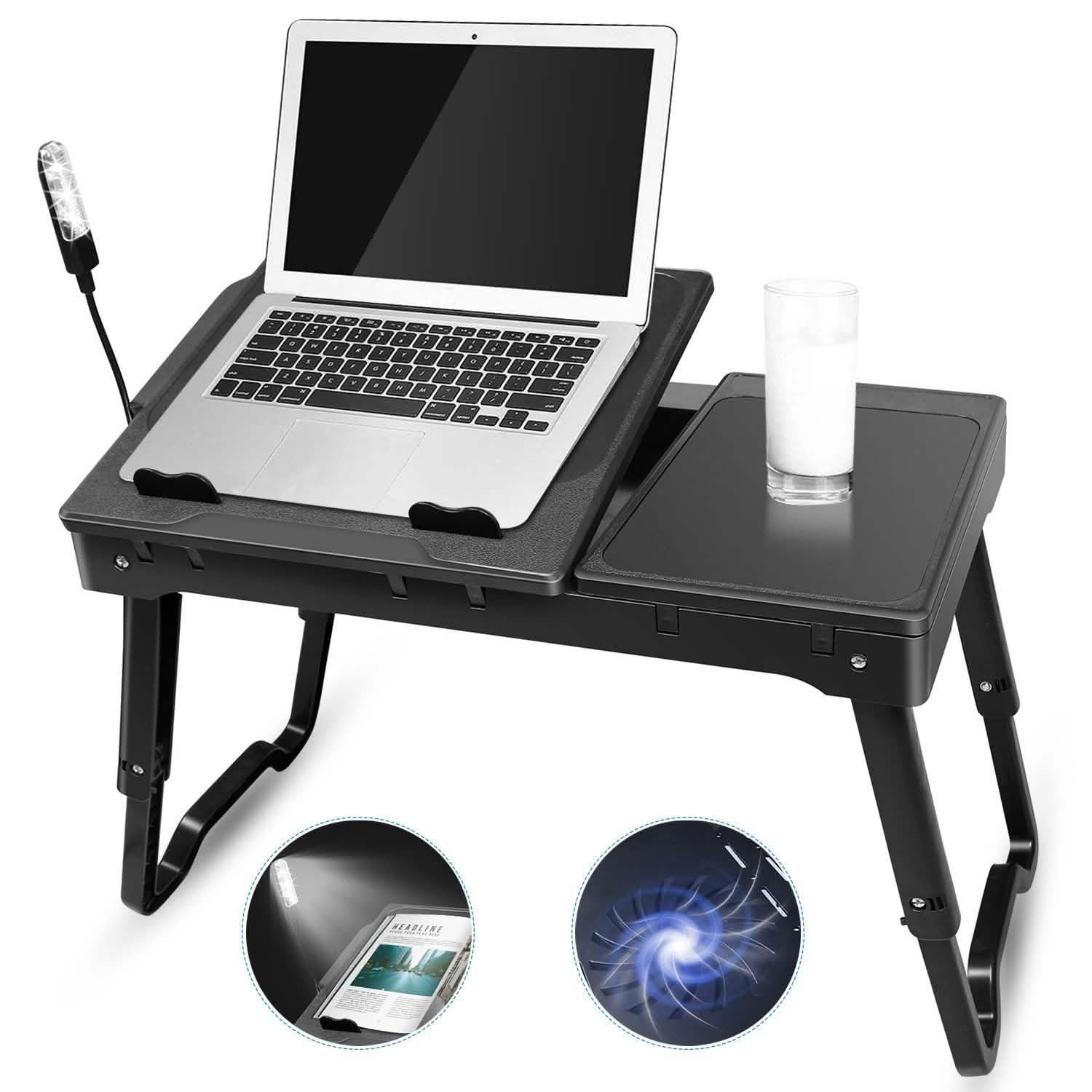 Foldable Laptop Table Bed Notebook Desk with Cooling Fan Mouse Board Computer Accessories - Tophatter Daily Deals