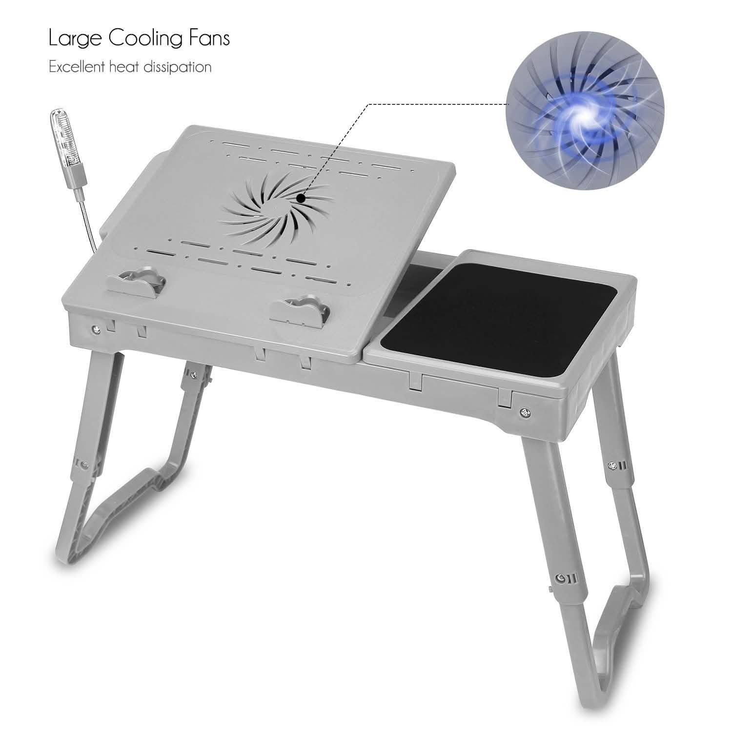 Foldable Laptop Table Bed Notebook Desk with Cooling Fan Mouse Board Computer Accessories - Tophatter Daily Deals