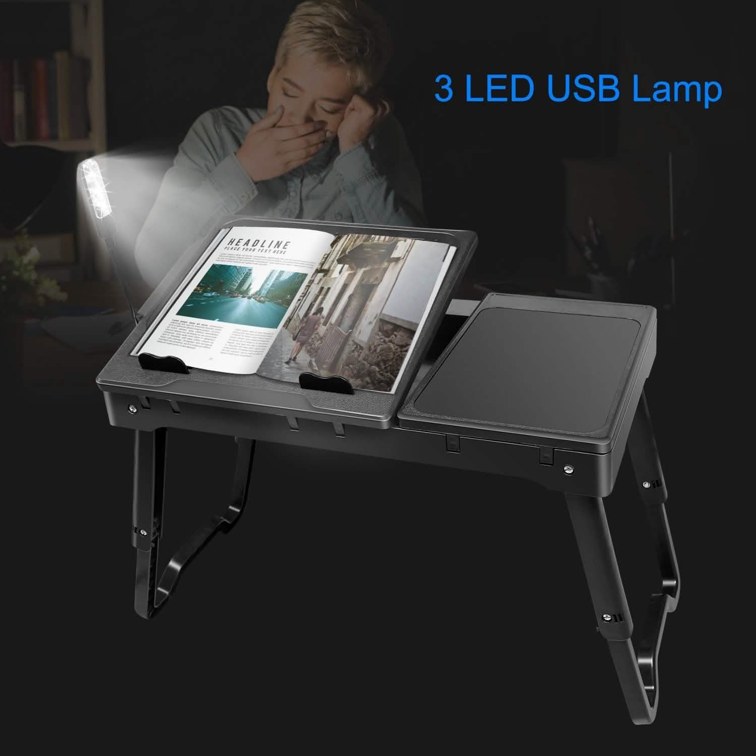 Foldable Laptop Table Bed Notebook Desk with Cooling Fan Mouse Board Computer Accessories - Tophatter Daily Deals