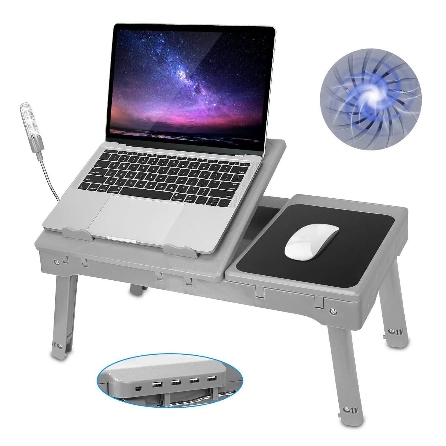 Foldable Laptop Table Bed Notebook Desk with Cooling Fan Mouse Board Computer Accessories - Tophatter Daily Deals