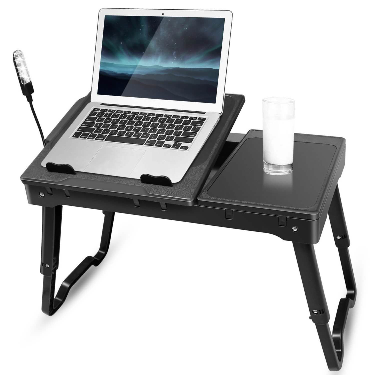 Foldable Laptop Table Bed Notebook Desk with Cooling Fan Mouse Board Computer Accessories - Tophatter Daily Deals