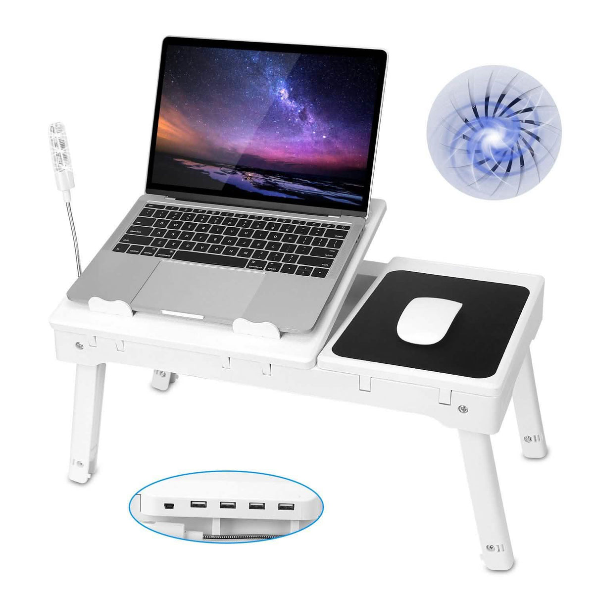 Foldable Laptop Table Bed Notebook Desk with Cooling Fan Mouse Board Computer Accessories - Tophatter Daily Deals