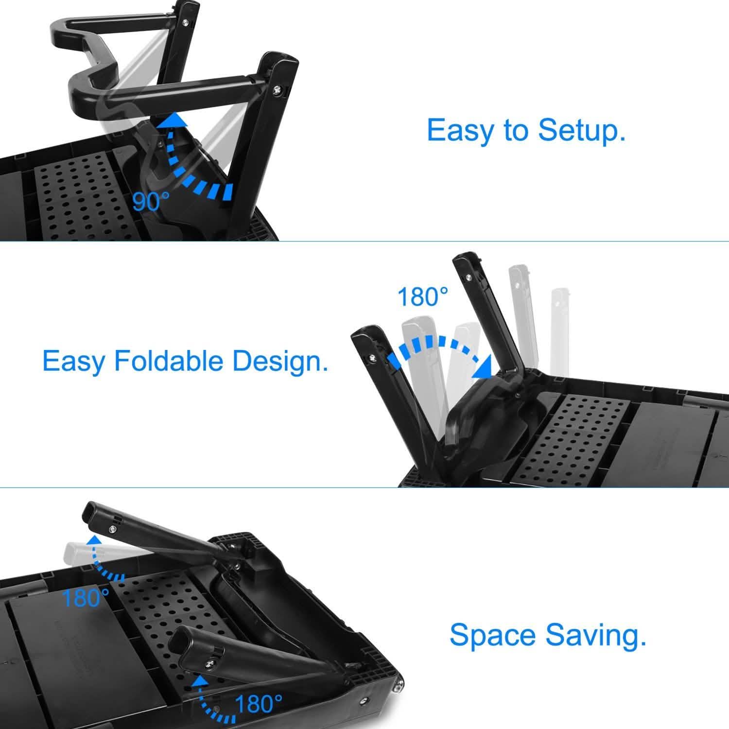 Foldable Laptop Table Bed Notebook Desk with Cooling Fan Mouse Board Computer Accessories - Tophatter Daily Deals