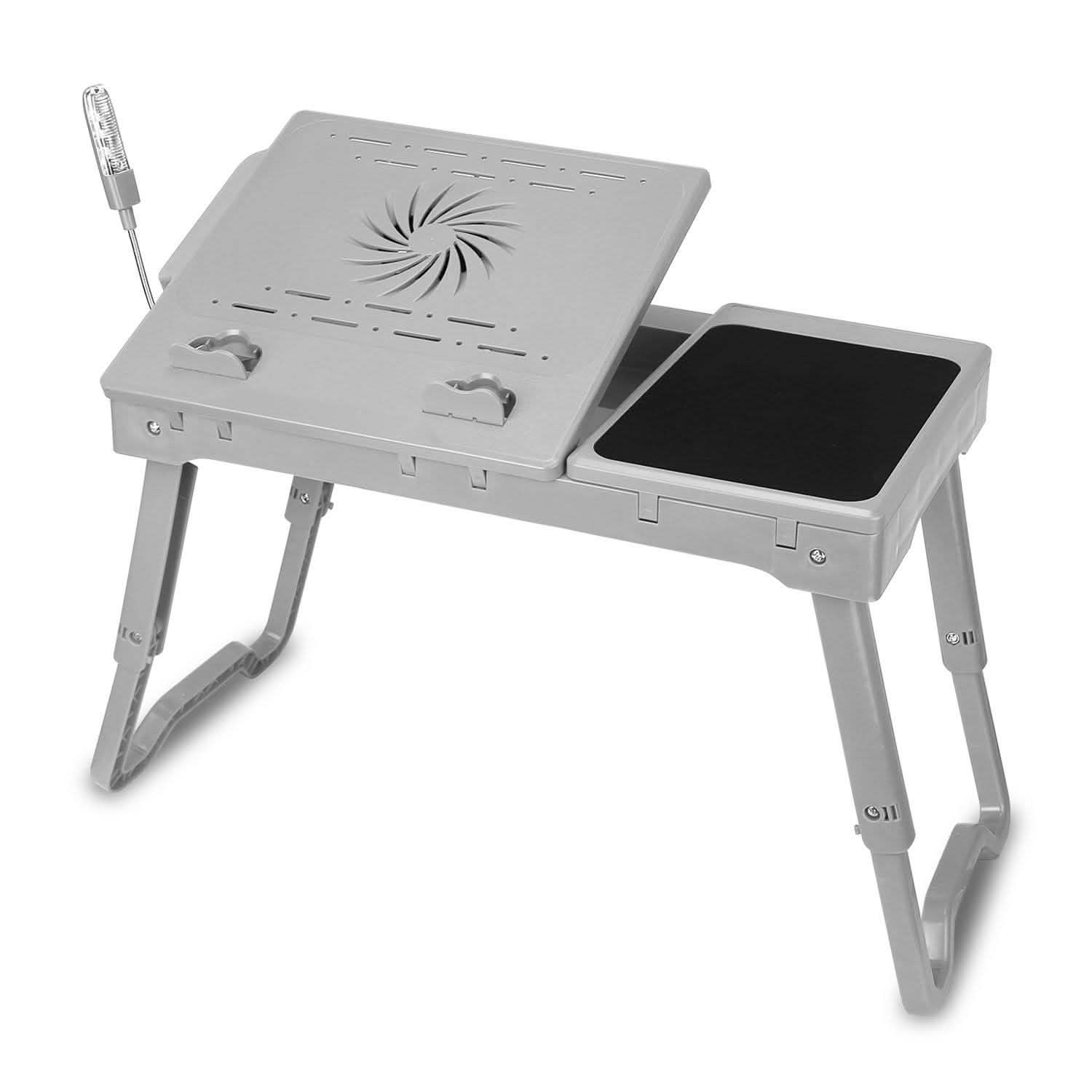 Foldable Laptop Table Bed Notebook Desk with Cooling Fan Mouse Board Gray Computer Accessories - Tophatter Daily Deals