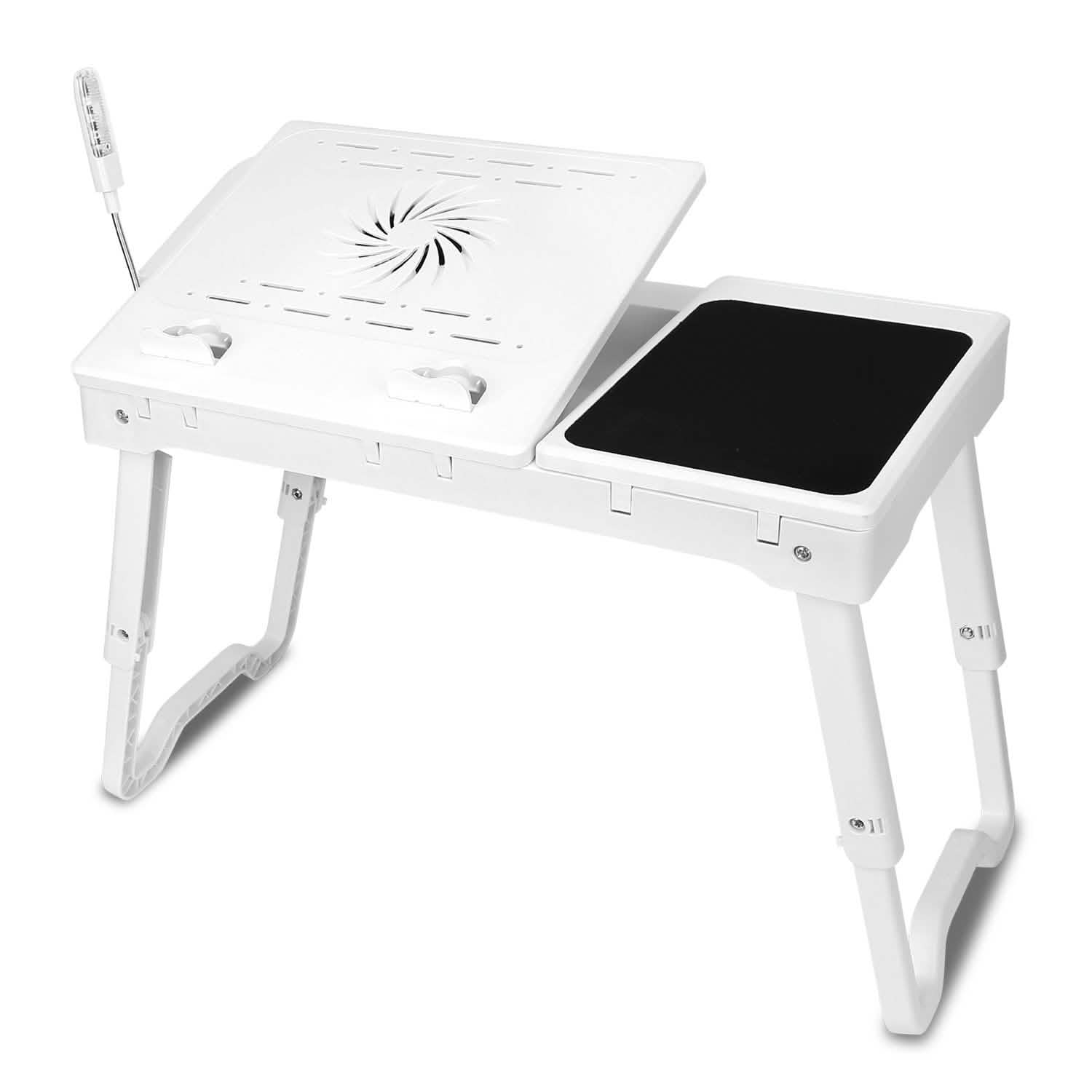Foldable Laptop Table Bed Notebook Desk with Cooling Fan Mouse Board White Computer Accessories - Tophatter Daily Deals