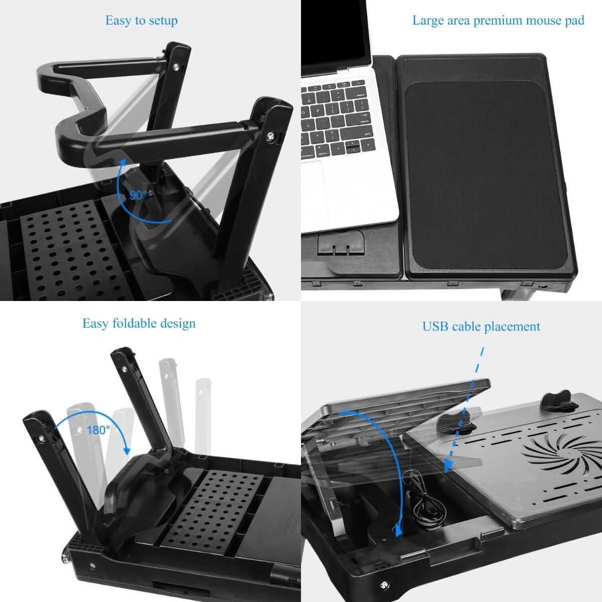 Foldable Laptop Table Bed Notebook Desk with Cooling Fan Mouse Board Computer Accessories - Tophatter Daily Deals