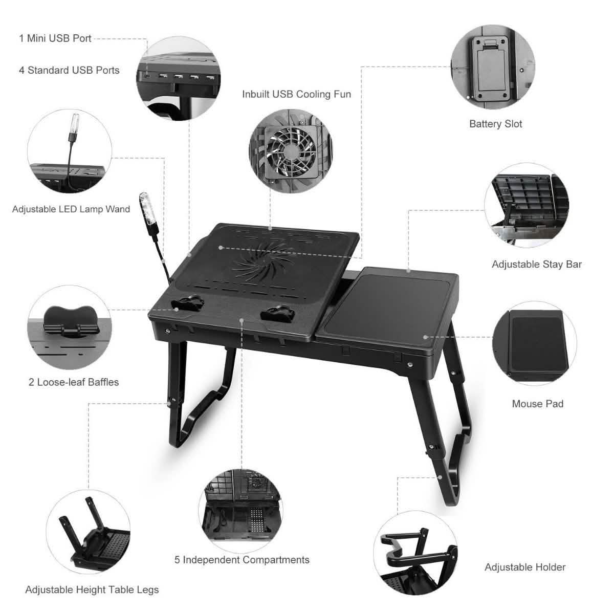 Foldable Laptop Table Bed Notebook Desk with Cooling Fan Mouse Board Computer Accessories - Tophatter Daily Deals