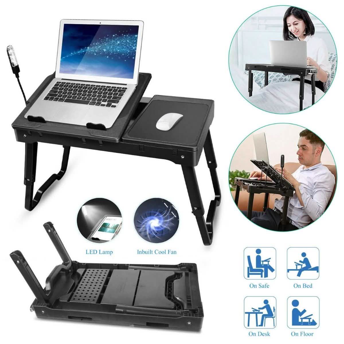 Foldable Laptop Table Bed Notebook Desk with Cooling Fan Mouse Board Computer Accessories - Tophatter Daily Deals