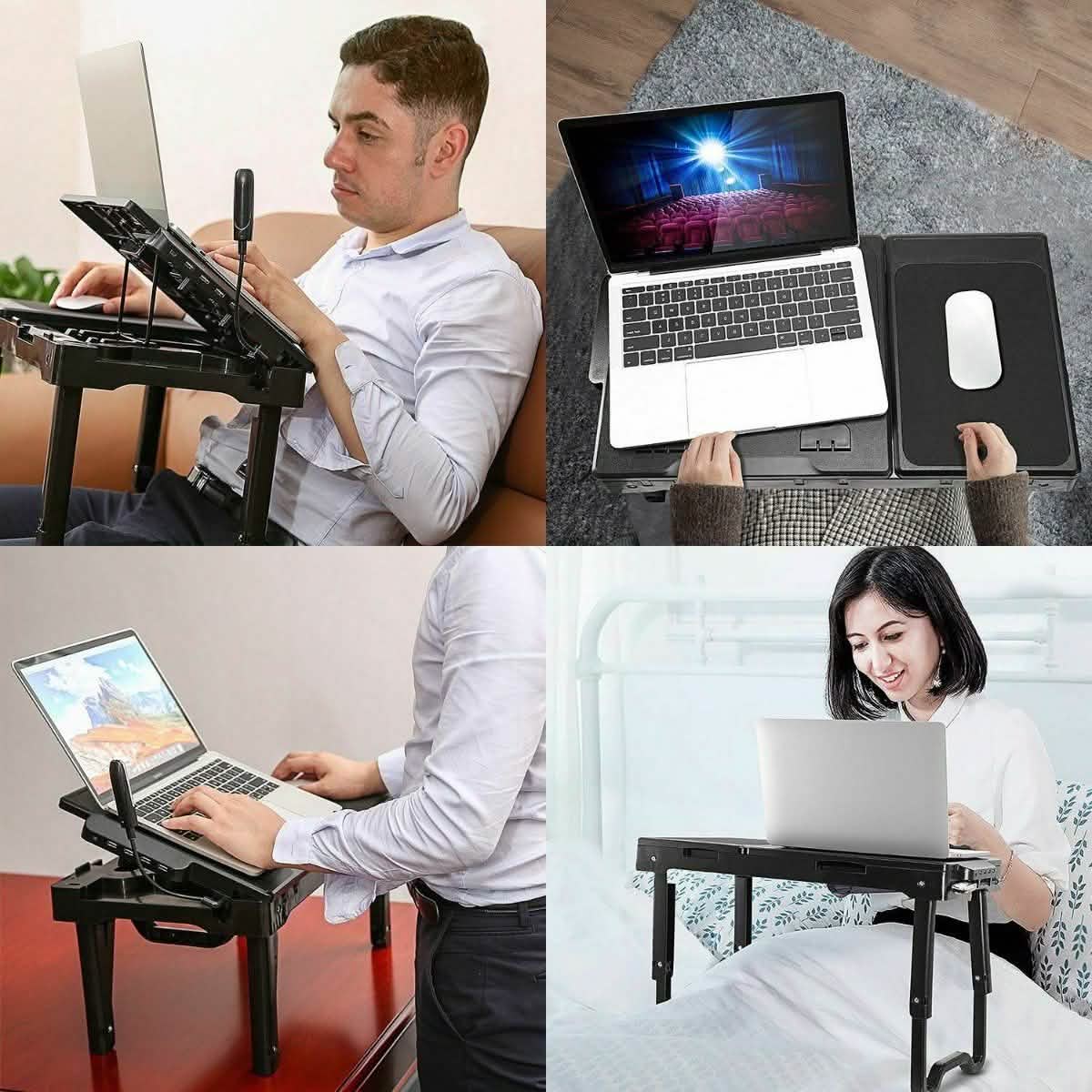 Foldable Laptop Table Bed Notebook Desk with Cooling Fan Mouse Board Computer Accessories - Tophatter Daily Deals