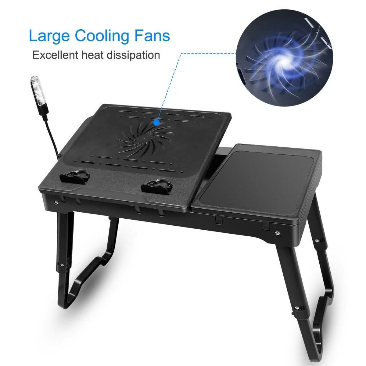 Foldable Laptop Table Bed Notebook Desk with Cooling Fan Mouse Board Computer Accessories - Tophatter Daily Deals